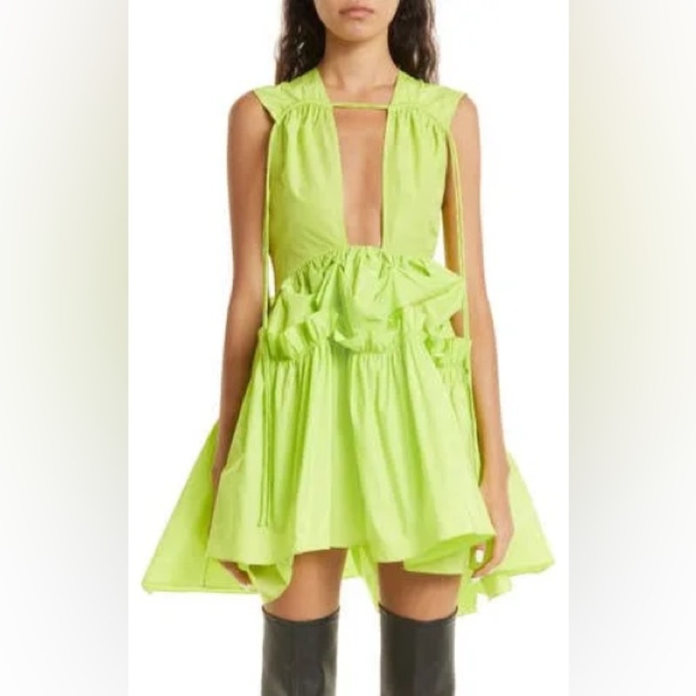 AKNVAS Okta Ruffle Minidress Neon Green